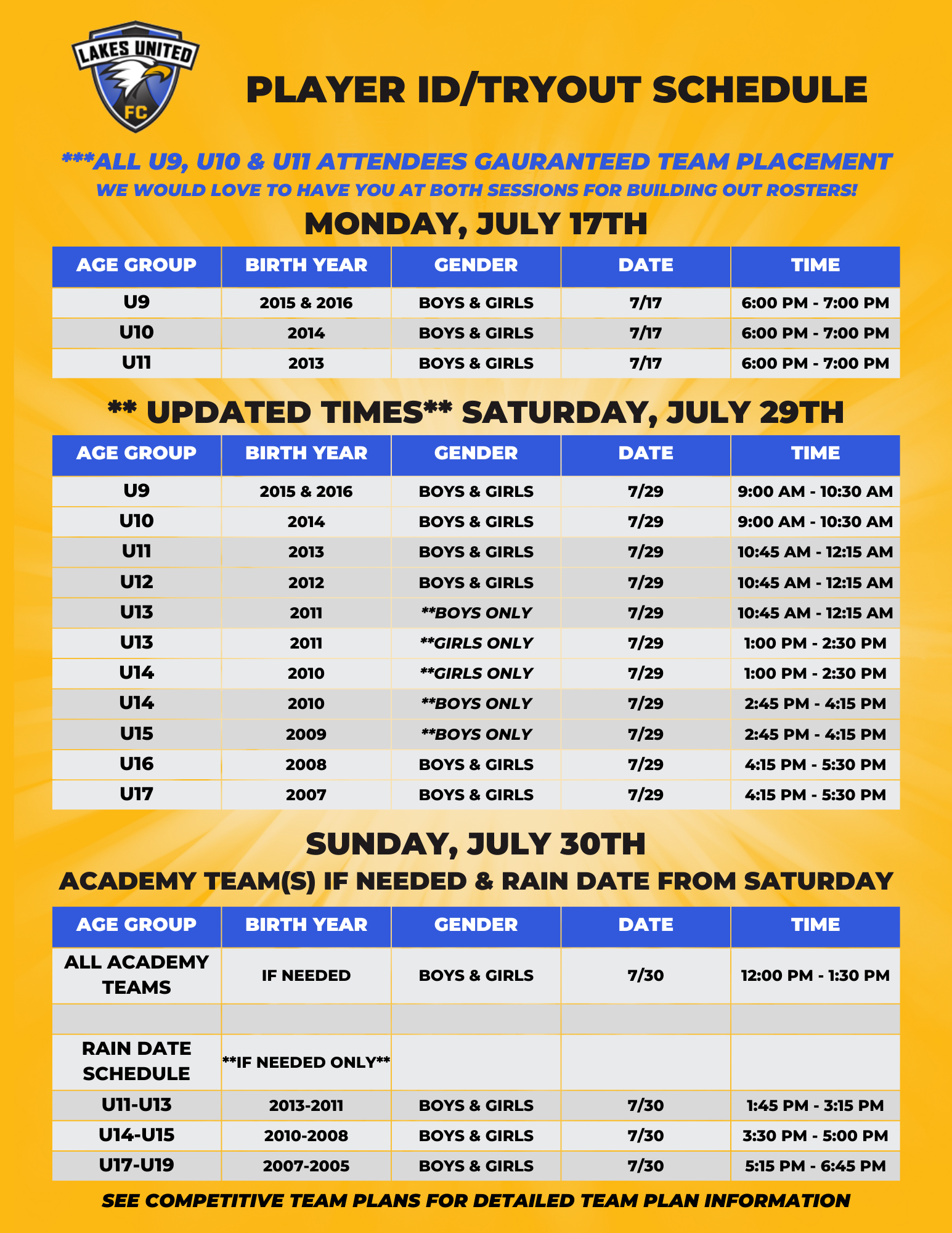 UPDATED TRYOUT SCHEDULE 20230728