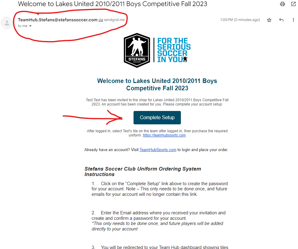 Lakes United Uniform Sample Email